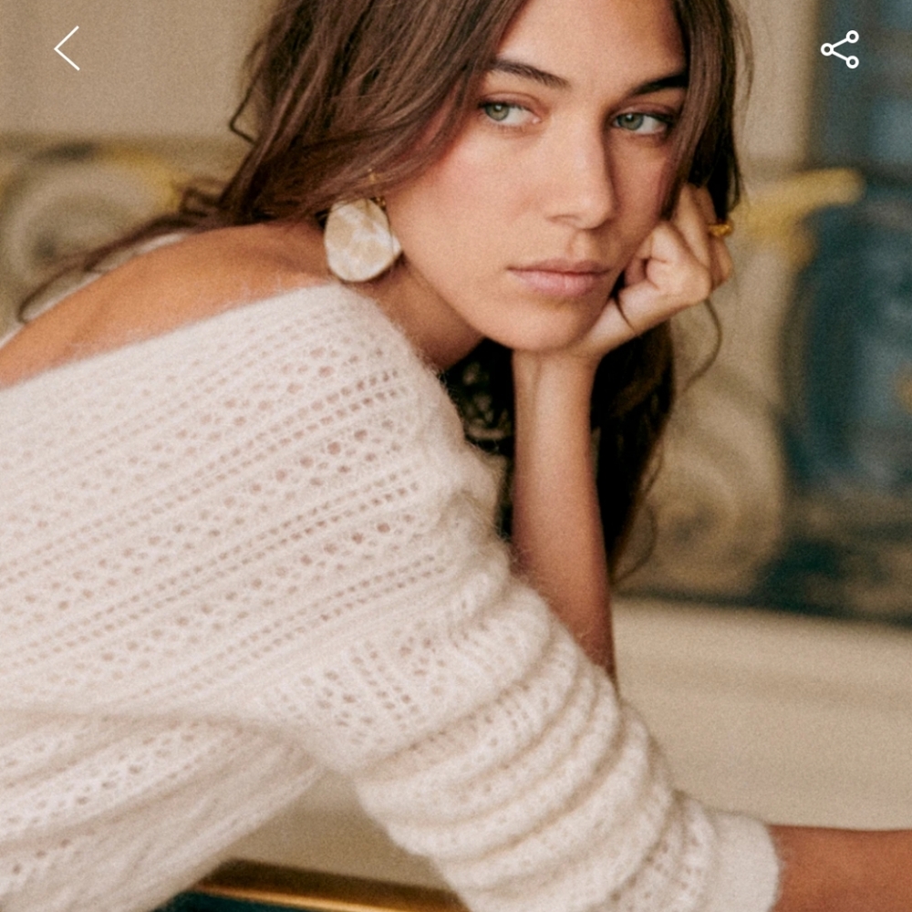Sezane Cream Open-Knit Fuzzy Sweater